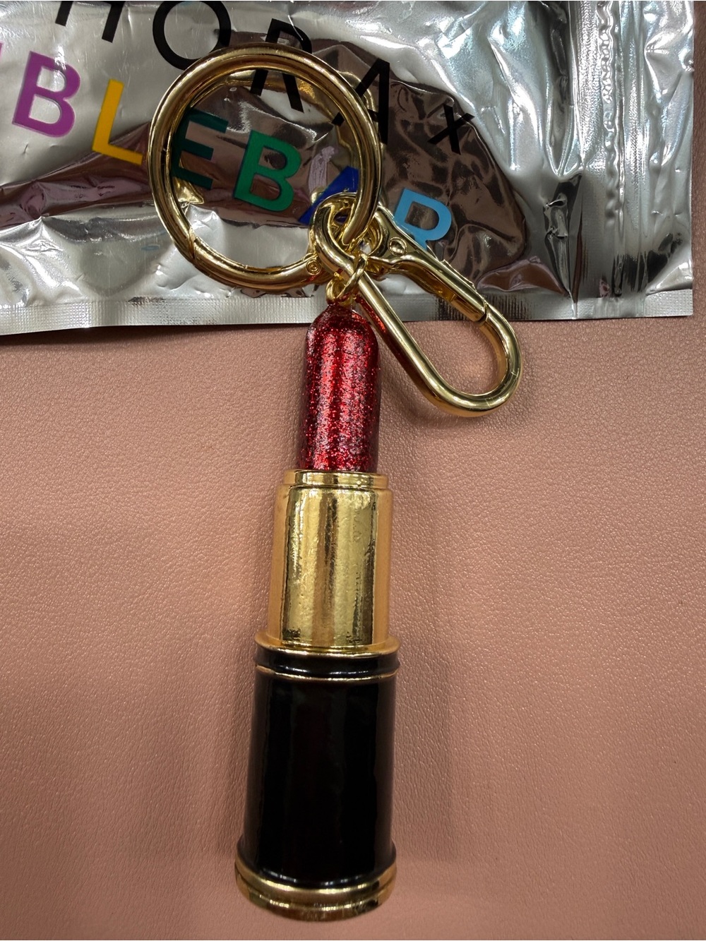Sephora Gold and Red Lipstick Keychain Charm